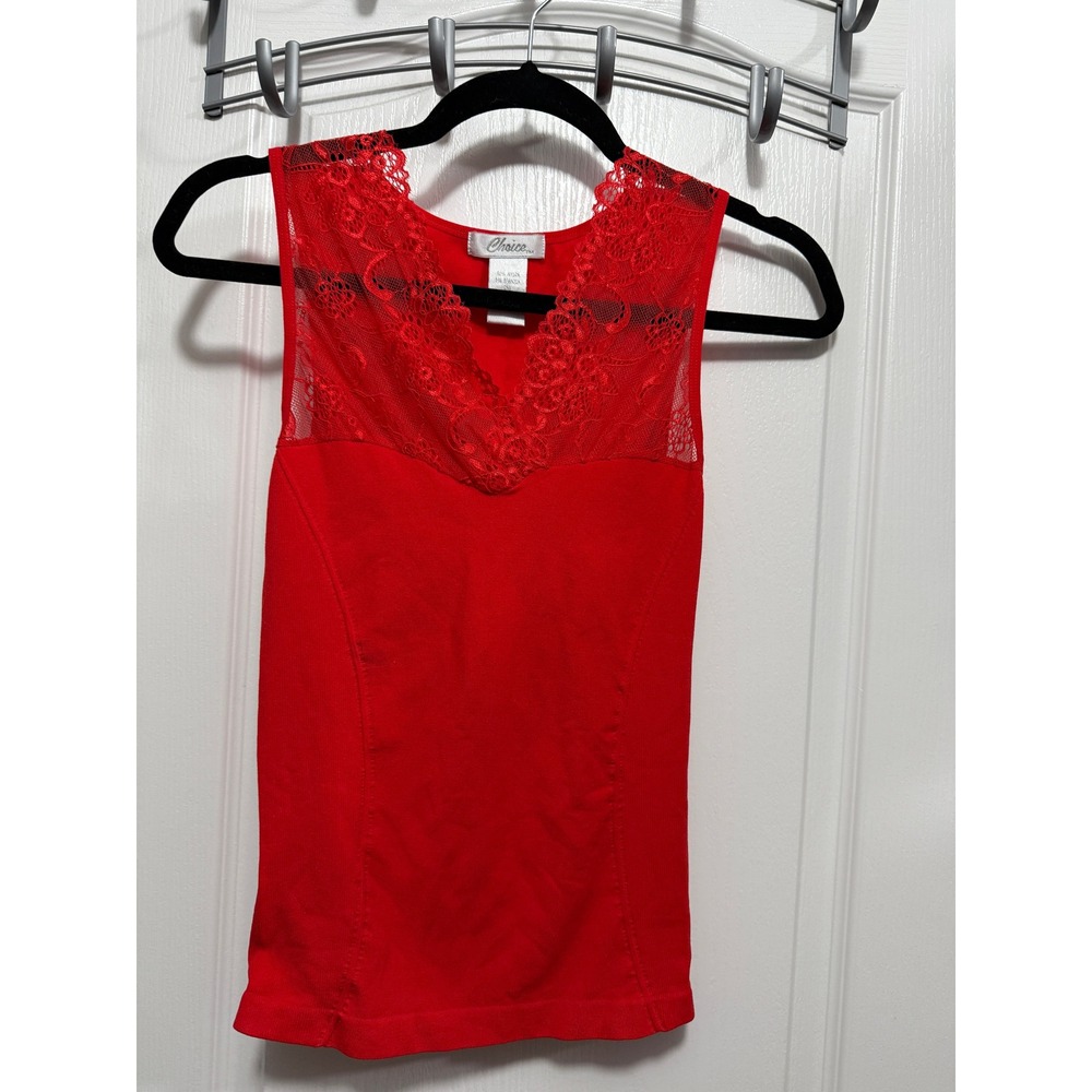 Vintage Y2K Choice Red‎ Lace Trim V Neck Tank Top Women's Size One
